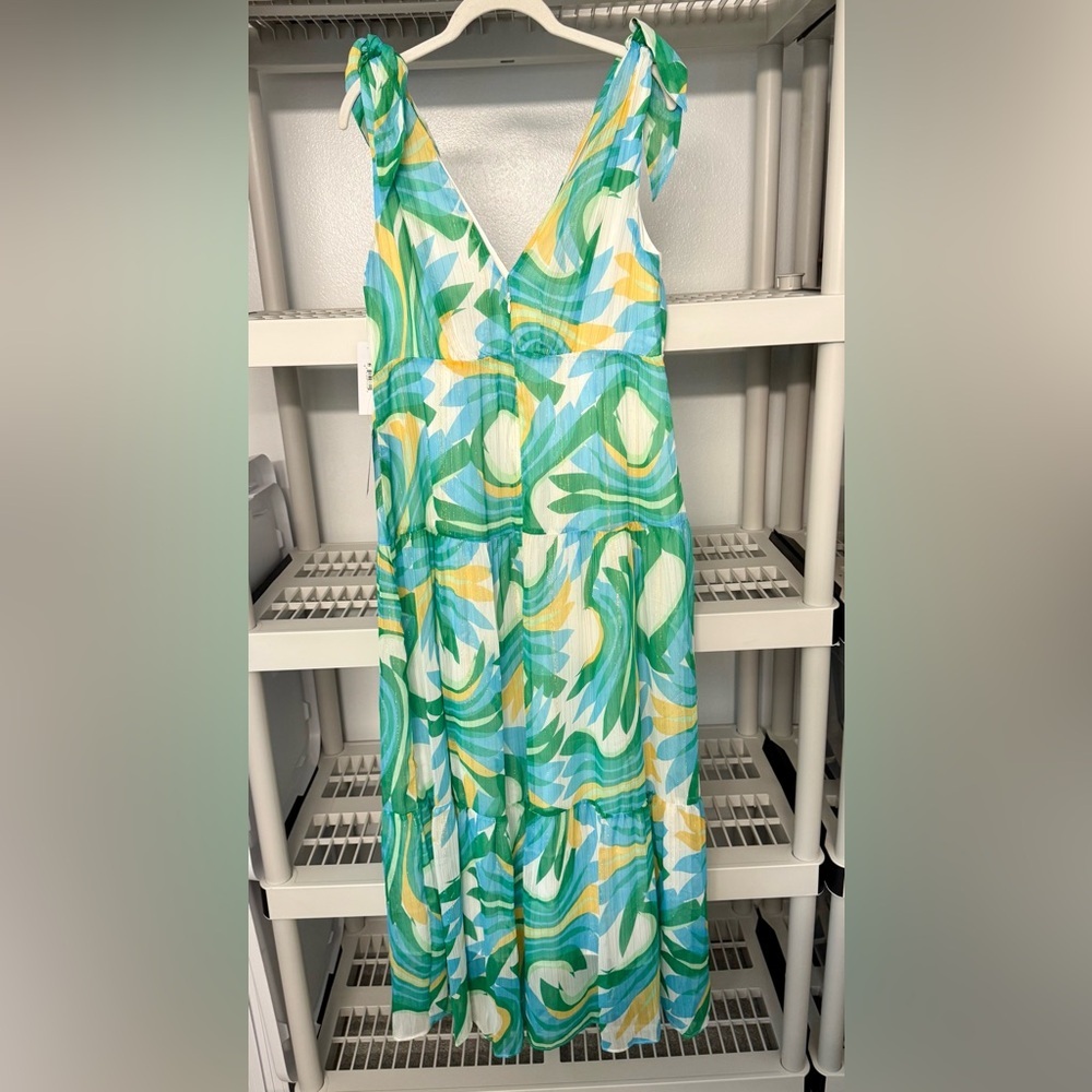 NWT Donna Morgan for‎ Maggy London NOA Tiered Maxi Sundress Cream/Blue Size 12 - Picture 6 of 13